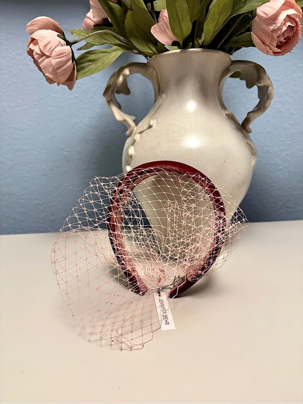 Jennifer Behr Kate Voilette Headband in Velvet Red & Pink Veiled Headband NWT